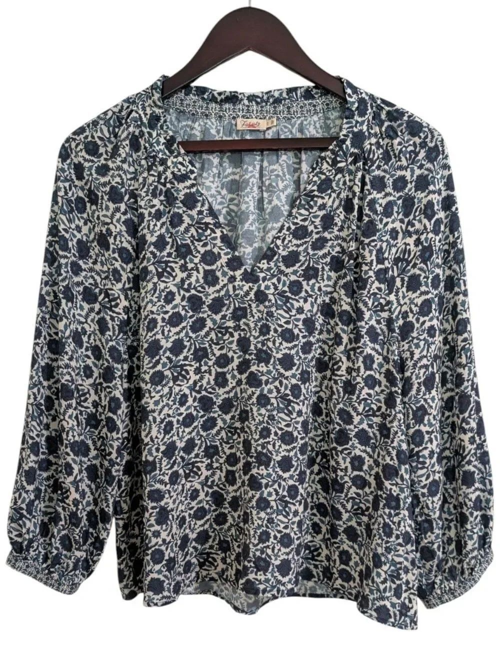 Faherty Portia Top Navy Folly Floral Ruffled Blouse Medium M